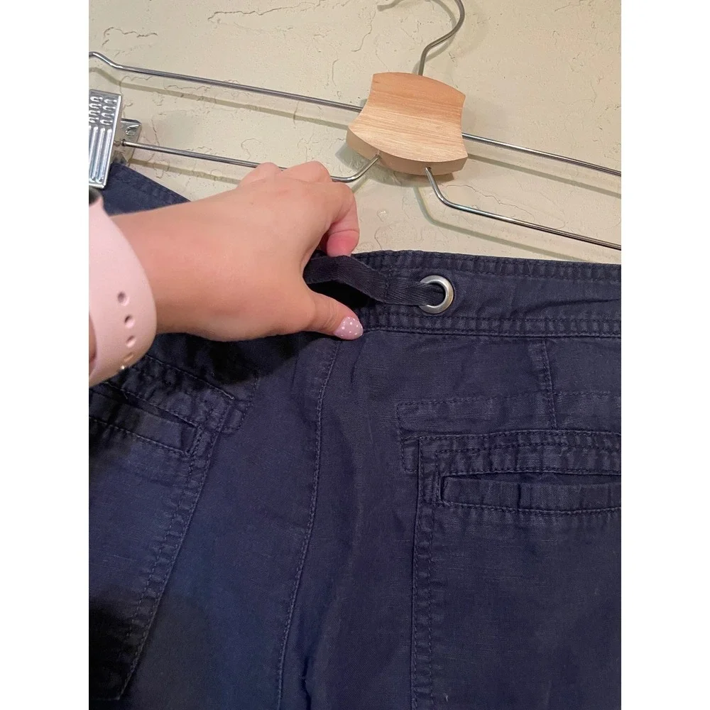 Banana Republic Martin Fit Navy Blue Wide Leg‎ Drawstring Pants Womens Size 10